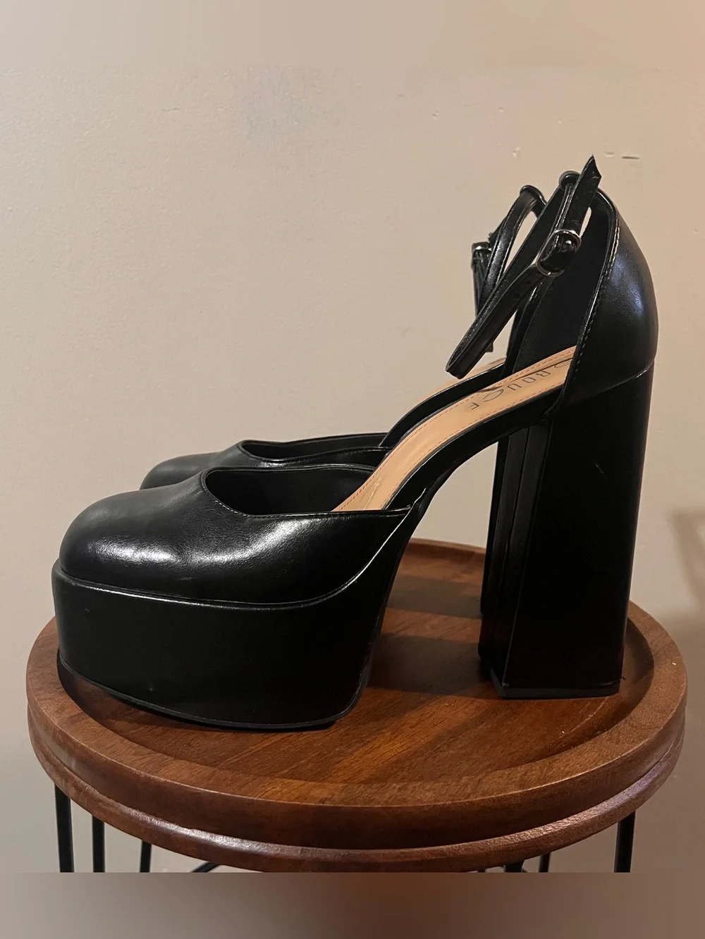 Rouge! Black Platform Ankle-Strap Pumps Worn Once